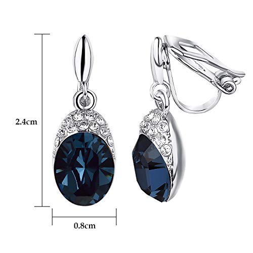 Yoursfs Wedding Clip on Earrings For Women 18K Gold Plated Halo Big Austrian Crystal Dangle Earring Birdal Jewelry - color: Blue