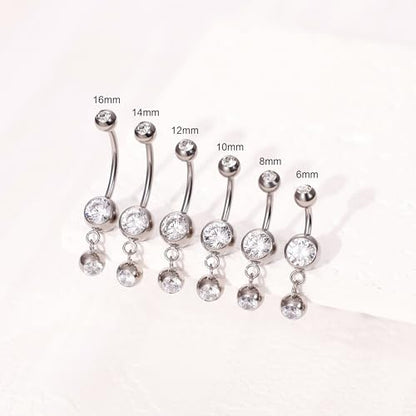 REVOLIA 14G G23 Pure Titanium Dangle Belly Button Rings for Women Hypoallergenic Dangling Navel Rings Internally Threaded Belly Rings for Sensitive Skin CZ Barbell Belly Button Piercing Jewelry 6-16mm - color: Clear