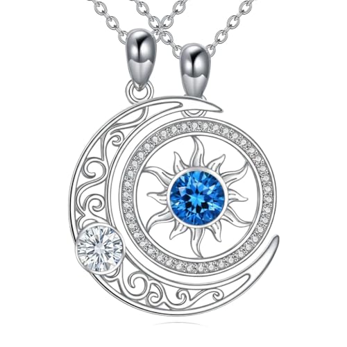 Couples Necklace for 2 Sun and Moon Pendant Matching Jewelry Anniversary Birthday Gifts for Couples BFF - color: April&December