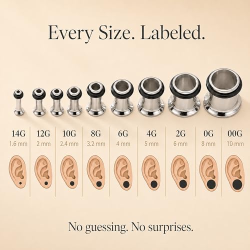 BodyJ4You 37PC Ear Gauge Stretching Kit 14G-00G - Aftercare Balm Tapers | Gauges for Ears Dead Stretching Lobe - Surgical Stainless Steel Single Flare Plugs - Flesh Tunnels O-Rings Expander Men Women - color: Silvertone, Single Flare