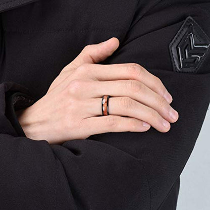 THREE KEYS JEWELRY Tungsten Wedding Band Koa wood Inlay Black Domed | 4mm, 6mm, 8mm, Everyday Wear, Black, Domed, Koa wood inlay - color: Black 6mm