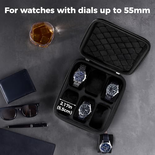 ProCase 6-Slot Travel Watch Case for Men, Hard Shell Storage Box -Black | Travel Watch Box for Watch Bracelet Accessories, Zippered Organizer Bag Fathers Day Gift for Dad - size: 6 Slots
