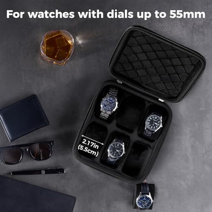 ProCase 6-Slot Travel Watch Case for Men, Hard Shell Storage Box -Black | Travel Watch Box for Watch Bracelet Accessories, Zippered Organizer Bag Fathers Day Gift for Dad - size: 6 Slots
