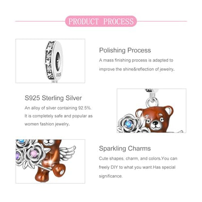 925 Sterling Silver Bead Charm for Pandora Bracelets and Necklaces,Pink Bow Cherry Butterfly Blue Ocean Pendant Bead Charms Jewelry Present Valentines Gifts for Wife/Girlfriend Women - style: Cupid Bear Charm