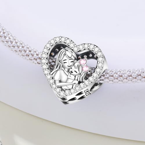 CYCUFF 925 Sterling Silver Charms Suitable for Charm Necklaces, Bracelet Pendants Beads Jewellery Gift for Women - color: Loving Mother & Daughter Embrace Bead