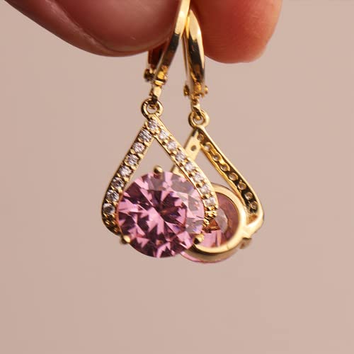 Sonateomber Gold Silver Small Hoop Dangle Earrings for Women, Trendy Dainty Rhinestone CZ Dangling Prom Wedding Leaf Flower Snowflake Butterfly Starfish Fashion Jewelry Gift - color: Pink