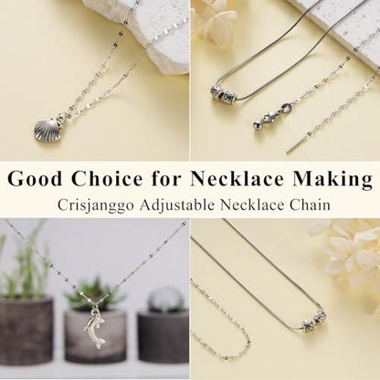 Crisjanggo Stainless Steel Dainty Lip Chain Adjustable Charm Necklace | 10 Pack Steel Necklace Bulk with Rubber Stopper for Jewelry Making 20 Inches - color: Silver Lip