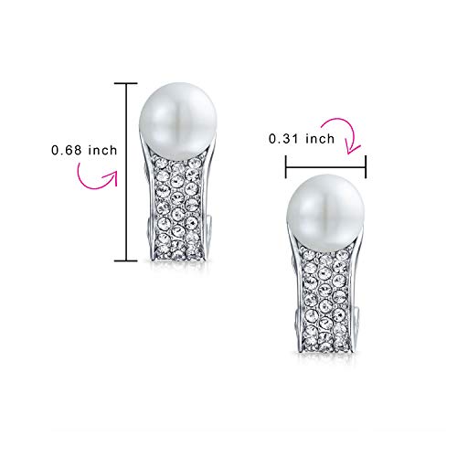 Bridal Cocktail Crystal Faux White Pearl Huggie Clip On Earrings For Women