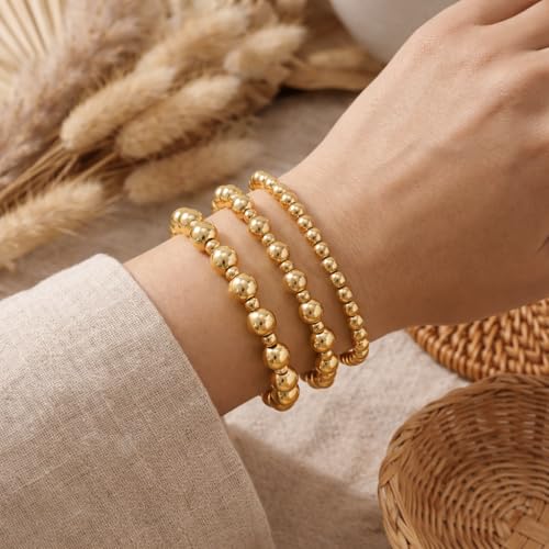 Gold Bracelets for Women, Beaded Cross Stack, Non Tarnish Set，Set-1 | Gold Beaded Bracelet Stack with Stretch Fit, Waterproof Finish and Dainty Design for Everyday Wear and Gifts - color: Colors-12