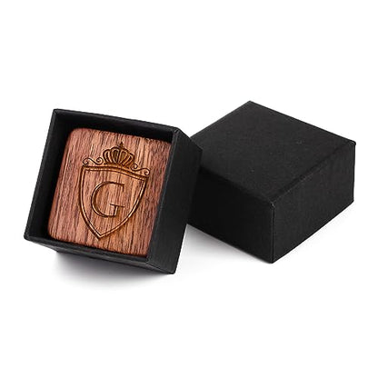 Mens Initial Silver Cufflinks A-Z Alphabet Letter Steel Cuff Links with Engraved Walnut Wood Box Groom Groomsman Wedding Set… - style: G