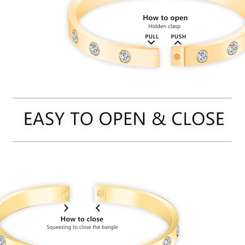 Friendship Love Bracelet for Women, 18K Gold Plated Titanium Steel Cuff - color: Gold, size: Zircon 7''