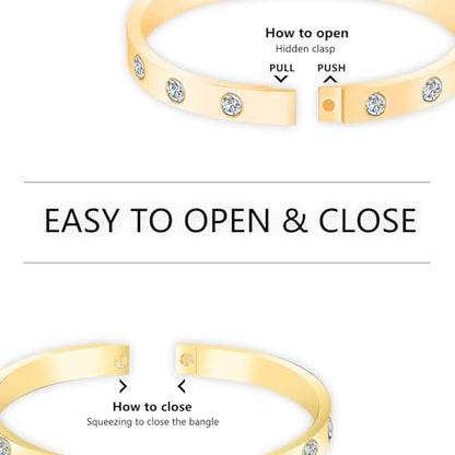 Friendship Love Bracelet for Women, 18K Gold Plated Titanium Steel Cuff - color: Gold, size: Zircon 7''