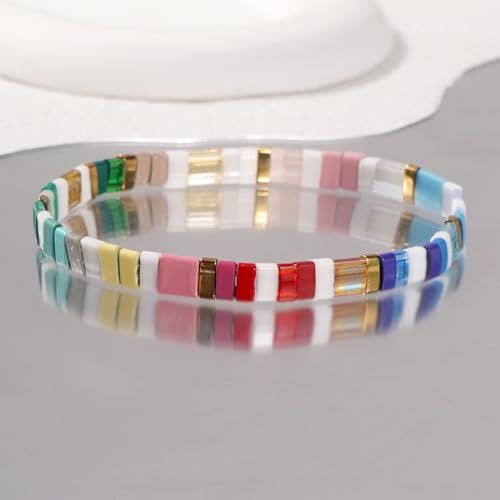 Candy Colorful Tila Flat Beads Bracelets for Women Trendy Unique Friendship Handmade Stackable Christmas Jewelry Gifts - color: green