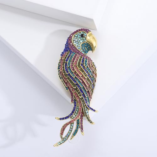 Enamel Bird Brooch for Women Rhinestones Owl/Hummingbird/Eagle/Toucan Lapel Pin Cute Bird Brooches Jewelry Gifts for Mom Wife - color: Colorful-Parrot