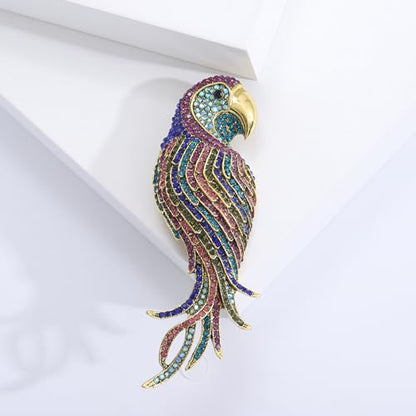 Enamel Bird Brooch for Women Rhinestones Owl/Hummingbird/Eagle/Toucan Lapel Pin Cute Bird Brooches Jewelry Gifts for Mom Wife - color: Colorful-Parrot