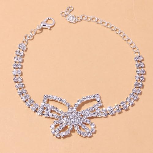 Fesciory Silver Ankle Bracelets for Women, Adjustable Rhinestone Pendant Tennis Anklet, Butterfly Heart Infinite Diamond Summer Beach Foot Chain Jewelry Gifts - style: Butterfly1