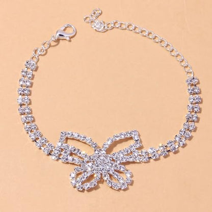 Fesciory Silver Ankle Bracelets for Women, Adjustable Rhinestone Pendant Tennis Anklet, Butterfly Heart Infinite Diamond Summer Beach Foot Chain Jewelry Gifts - style: Butterfly1