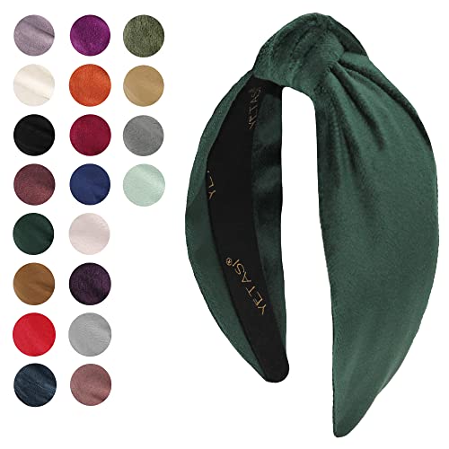 Green Headbands for Women Non Slip. Trendy Soft Velvet Headband's Girls Year-round Stylish Hair Accessory, All-Day Wear Adjustable Top Knot Head Band, Hairband Knotted Headband Fashion Designer - color: Green