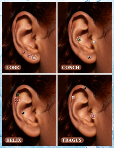20G 18G 16G Astm F136 Titanium Threadless Flat Back Earrings Nose Studs Tragus Helix Conch Cartilage Lobe Earrings Medusa Labret Snake Bite Monroe Lip Ring Piercing Jewelry For Women Men - size: 20G-8MM Bar-CZ 3MM