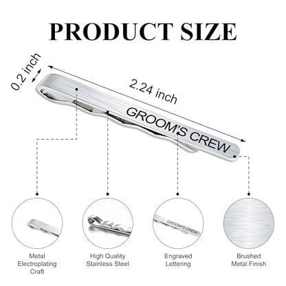 LADY & HOME Tie Clips for Men, Stainless Steel Tie Bars Gifts for Groom, Groomsmen, Father of Groom, Father of Bride, Brother of Bride - style: D:1 GROOM + 6 GROOM'S CREW