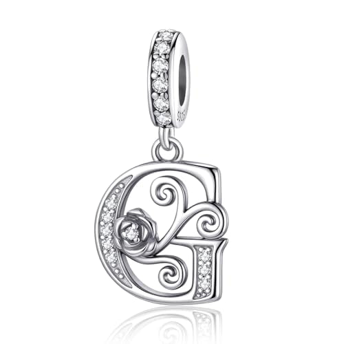 LNQOBU Complete A~Z Alphabet Charm Letter Beads, Solid 925 Sterling Silver with Cubic Stones Rose Alphabet Charm fits Pandora Bracelets Necklace Women Jewelry - color: CYT-G
