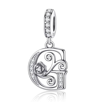 LNQOBU Complete A~Z Alphabet Charm Letter Beads, Solid 925 Sterling Silver with Cubic Stones Rose Alphabet Charm fits Pandora Bracelets Necklace Women Jewelry - color: CYT-G
