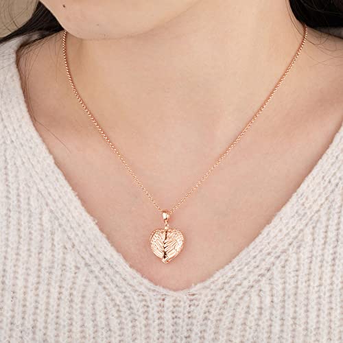 Personalized Photo Locket Necklace that Holds Pictures Sterling Silver Jewelry Gifts for Women Girls Custom Photo Lockets Pendant Necklace Picture Locket Memorial Jewelry Heart Wing Four Leaf Oval - color: Heart wing