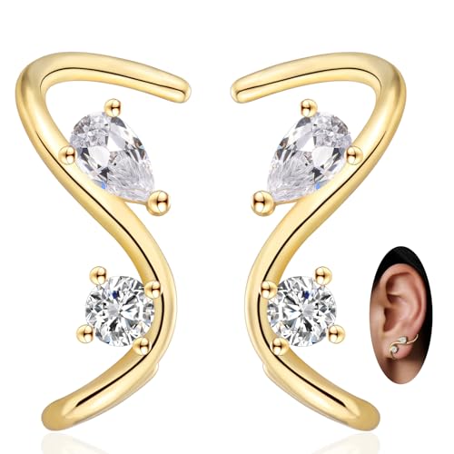 EPIRORA Earrings for Women Trendy, Dainty Geometric S-Shape Cubic Zirconia Stud Earrings for Women Hypoallergenic, Unique Jewelry Gift for Her on Valentine's Day, Birthday, Party - Silver & Gold - style: Gold