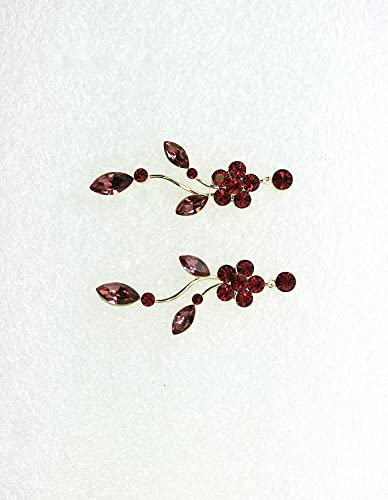 Faship Gorgeous Rhinestone Crystal Floral Necklace Earrings Set - color: Burgundy / gold plated