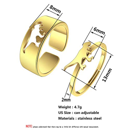 2PCS Matching Cute Animals Promise Engagement Rings for Couples Men Women Jewelry Band Sets 316L Stainless Steel Adjustable Open Ring - color: Dinosaur-s
