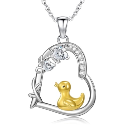 Heart Animal Necklace 925 Sterling Silver Cute Animal Pendant Jewelry Birthday Gifts for Women Girlfriend Mom Animal Lovers - style: Duck