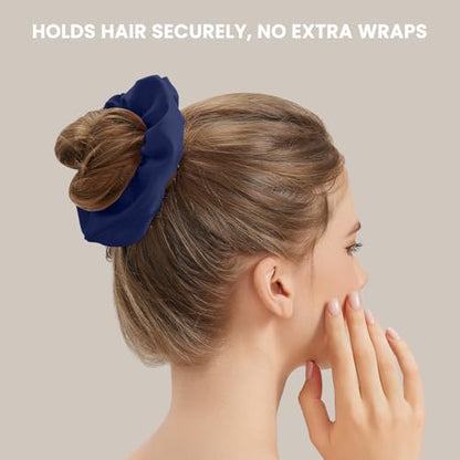 Silk Hair Scrunchies for Women, 100% Mulberry Silk Hair Ties, No Damage for Curly Hair, Large Scrunchie for Sleep, 1-Pack, Dark Navy Blue, L - color: Dark Navy Blue
