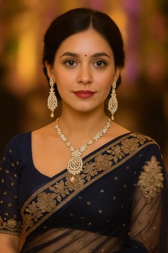 Touchstone Indian jewelry sets for women maang tikka wedding guest gold necklace bollywood jewellery set pageant elegant prom bride accessories western crystal chunky rhinestone necklaces - color: 5 White in gold plating pearl drop
