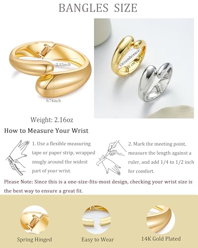 2pcs Gold Bangle Bracelets for Women, Trendy Hinged Cuff Open Wide Chunky Gold Bracelet Stack Arm Cuff Jewelry for Women - color: C-Gold Bangle