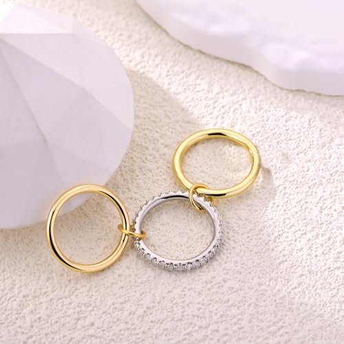14K Gold Plated Interlocked Stackable Rings for Women Non Tarnish,Gold and Silver Cubic Zirconia Statement Rings Set,Mixed Metals Ring Two-Toned Connected Bands Stacking Jewelry - color: 3pcs rings-gold & silver