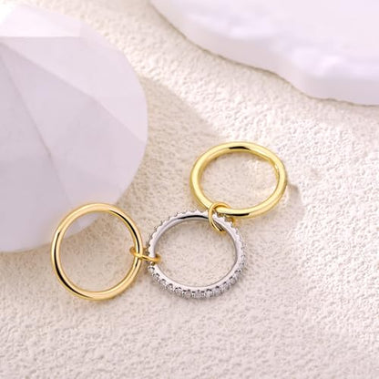 14K Gold Plated Interlocked Stackable Rings for Women Non Tarnish,Gold and Silver Cubic Zirconia Statement Rings Set,Mixed Metals Ring Two-Toned Connected Bands Stacking Jewelry - color: 3pcs rings-gold & silver