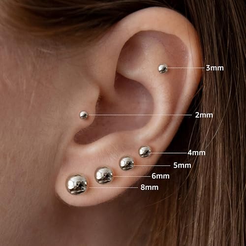 6 Pairs Hypoallergenic Flat Back Earrings for Women Girls,Stud Earring Set | Cartilage Earrings for Sensitive Ears,Cubic Zirconia Ball Pearl Earring,Screw Back Helix Conch Piercing Sets,Jewelry Gifts - color: Ball-Sliver-Plated