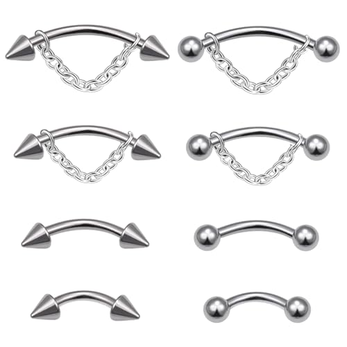 Vertical Labret Lip Jewelry Chain Eyebrow Piercing Jewelry Surgical Steel Curved Barbell Tiny Eyebrow Ring Ear Rook Navel Small Belly Button Ring for Women Men 16g 6mm/8mm/10mm/12mm