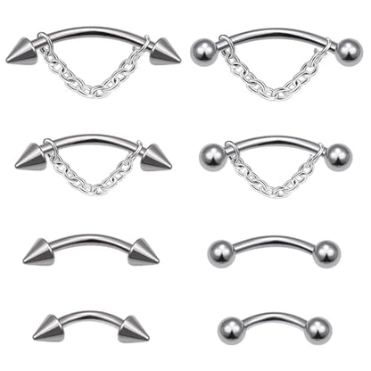 Vertical Labret Lip Jewelry Chain Eyebrow Piercing Jewelry Surgical Steel Curved Barbell Tiny Eyebrow Ring Ear Rook Navel Small Belly Button Ring for Women Men 16g 6mm/8mm/10mm/12mm