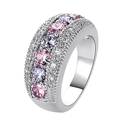 925 Sterling Silver Spinner Ring Meditation Ring Band Wide Hammered Worry Band - color: Pink Purple