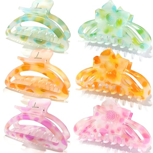 Hair Claw Clips for Thick/Thin Hair Claws 6PCS,3.34" Nonslip Big Cute Hair Clips Square Claw Clips,2.36" Medium Flower Hair Clips for Women/Girls,Hair Styling Accessories Gifts (lively‌) - color: lively‌