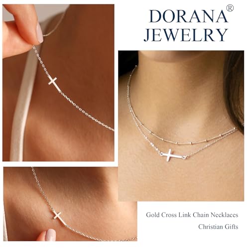 14K Gold Layered Cross Necklaces for Women,Tiny Small Sideways Cross Necklace Minimalist Christian Jewelry Gifts First Communion Confirmation Easter Stuff,2Pcs - color: Style D,Silver