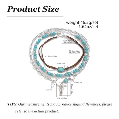 HUASAI Boho Necklaces for Women Dainty Layered Choker Necklace Bohemian Turquoise Necklace Statement Jewelry Western Cowgirl Country Concert Outfits Accessories - color: A-Boho