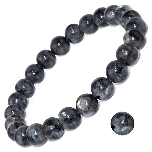 8mm Natural Crystal Stretch Bracelet | Handmade Round Stone Bead Bracelet, Runs Large, Meditation Yoga Gift for Women & Men - color: Labradorite