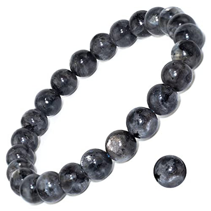 8mm Natural Crystal Stretch Bracelet | Handmade Round Stone Bead Bracelet, Runs Large, Meditation Yoga Gift for Women & Men - color: Labradorite