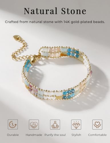Boho Bracelets for Women Chakra Stackable Bohemian Bracelet Stack Energy Gemstone Crystal Healing Layered Summer Vacation Natural Stone Handmade Beach Jewelry for Women - color: Apatite