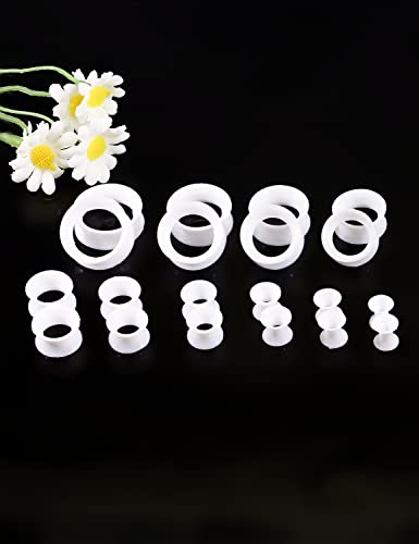 6G-25mm Thin & Thick Silicone Ear Gauges Stretching Kit Flexible Tunnels Plugs for Ear Expander Gauge Earlets Plug Set Gauges Kit - style: White-Mix Size-6G-20mm