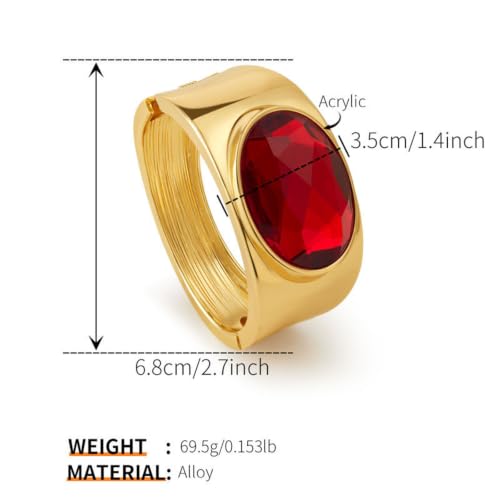 YBMYCM Gold Chunky Bangle Bracelets with Acrylic Inlay for Women Trendy Wide Chunky Cuff Bracelets Hammered Irregular Wrist Cuff Wrap Bracelet - style: Gold red