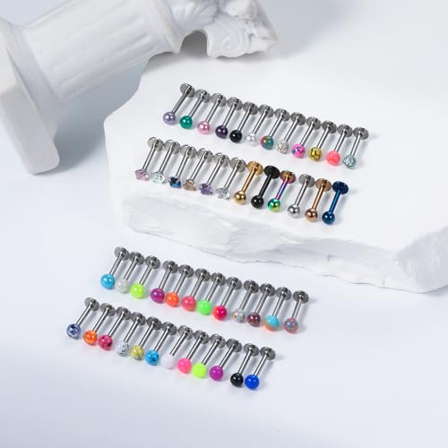 Vsnnsns 48PCS 16G Lip Rings Stainless Steel Tragus Helix Conch Piercing Jewelry Snake Bite Piercing Monroe Lip Rings Labret Medusa Cartilage Lobe Earrings Studs Piercing Jewelry 6MM 8MM 10MM Silver - color: 10MM-Mix Color