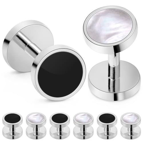 HAWSON Fashion Mother-of-Pearl Tuxedo Shirt Button and Cufflink Set, Specially Designed for Wedding Business - color: Mother of pearl & onxy